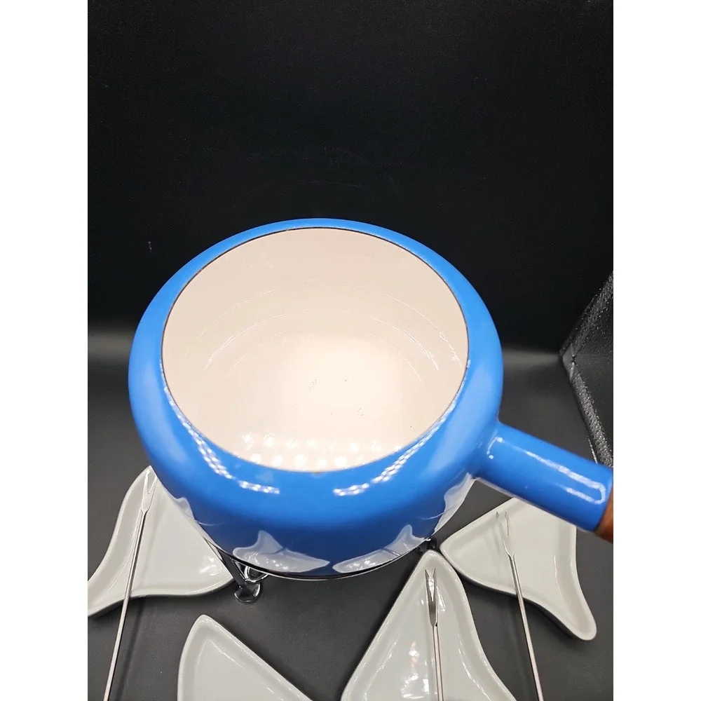Vintage Mid Century Dansk Kobenstyle Quistgaard Blu Enamel Fondue Set IHQ France